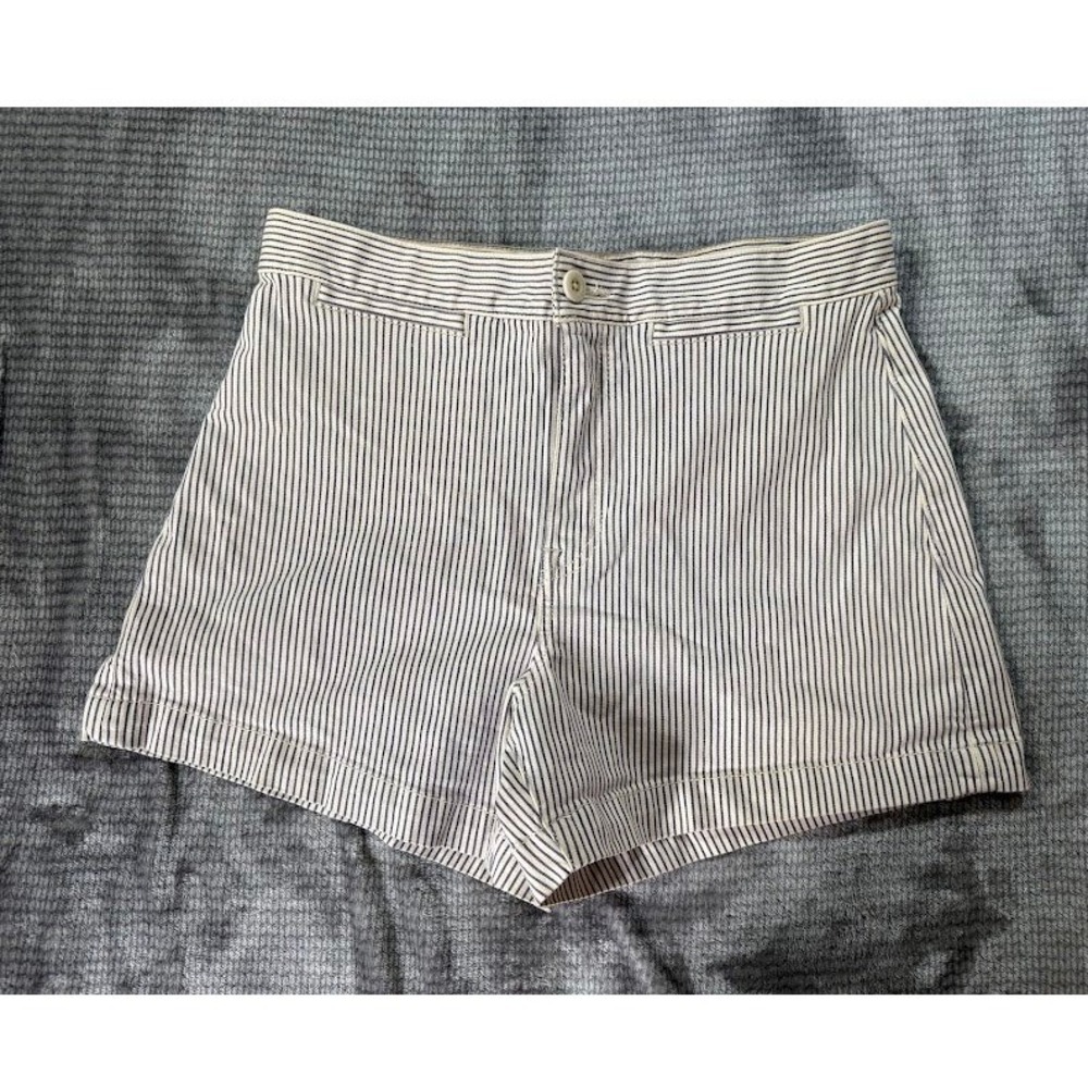Madewell Railroad Stripe High Rise Shorts Blue White Size 28 Cotton Stretch 28x4